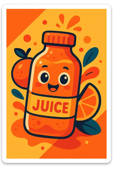 a juice bottle, vibrant and playful style sticker