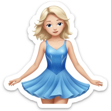 The ice skater girl in the sparkling blue dress spins gently with her eyes closed. sticker