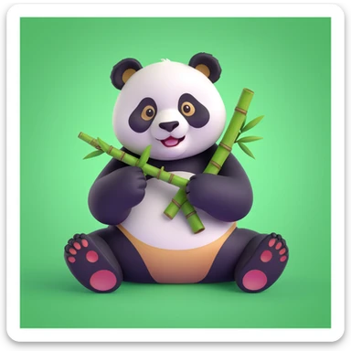panda eating bamboo in forrest background, close up pose sticker