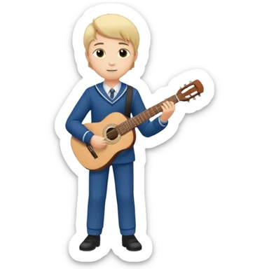 Teen boy – wearing school uniform, holding classical guitar, practicing chords. full body sticker