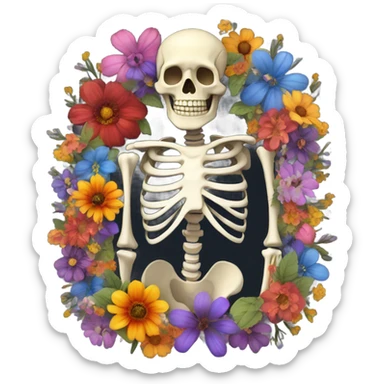 Skeleton full of flowers in the chest  sticker