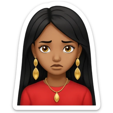 medium brown skin tone girl who has long layered black hair with gold stud earrings  who is sad  sticker