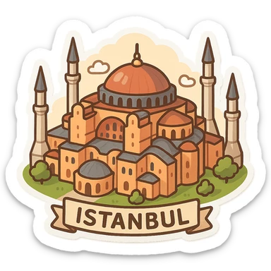 Isometric illustration of Istanbul, featuring photorealistic Hagia Sophia sticker