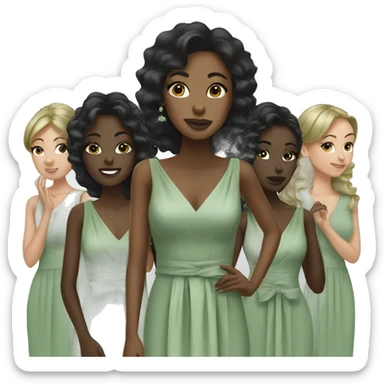 Black bridesmaids with sage green dresses sticker