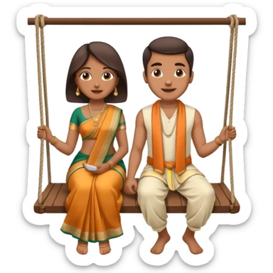 indian man and woman sitting on two seater swing. woman in saree and man in dhoti sticker