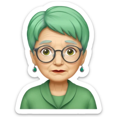 green haired grandma with wrinkles and glassess sticker