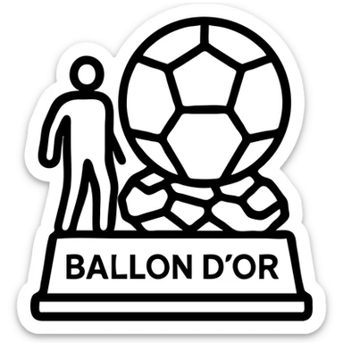 Add a footballer silhouette to the Ballon d'Or trophy, keeping an outlined icon style with gold accents, clean design, and no background. sticker