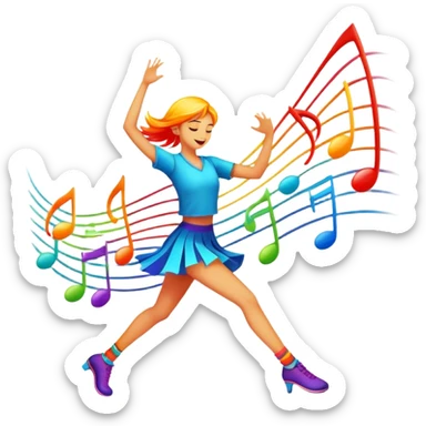 An icon showing vibrant musical notes and rhythm bars, inspired by Muse Dash. The design features colorful, dynamic elements flowing in sync with the beat, with a character dancing in the background. Bright, energetic visuals emphasize the excitement of rhythm-based gameplay. Transparent background. sticker