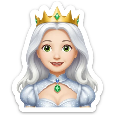 Good Witch of the North from the Wizard of Oz with long white hair, white sequin outfit sticker
