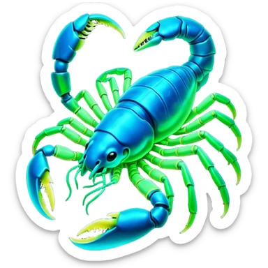 3D render of Radioactive Scorpion, bioluminescent deep sea style, glowing neon blue and green lights, dark background to contrast the glow, translucent organic textures. sticker