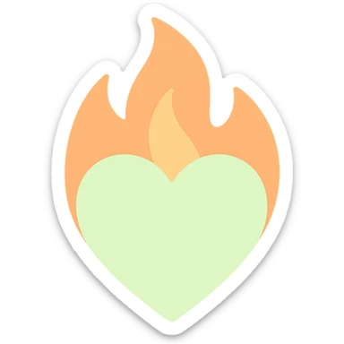 pale green heart in apricot fire sticker