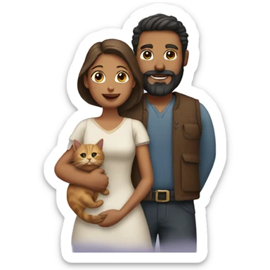 man with a beard and his wife holding a cat sticker