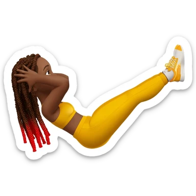 African American girl with long dreadlocks brown with red tips,  In yellow working out clothes in various work out poses (sit ups, crunches, etc) sticker
