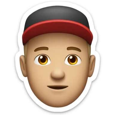 white man wearing hat with a taper fade haircut with goate and a red polo shirt sticker