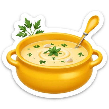 cheese soup with garlic, in yellow bowl sticker