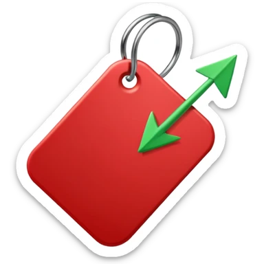 Tag vermelha com uma flecha pra cima verde do lado sticker