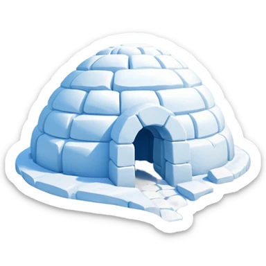 A traditional snow igloo on a vast snowy plain under a clear blue sky. Soft sunlight casts gentle shadows across the snow. The igloo has a small entrance tunnel and compacted snow blocks forming its dome. Realistic Arctic environment, crisp atmosphere, calm winter feeling. sticker