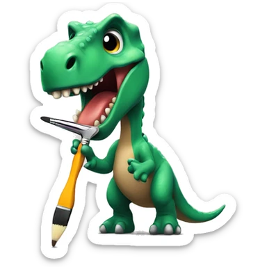 Dinosaur with a paintbrush in his mouth  sticker