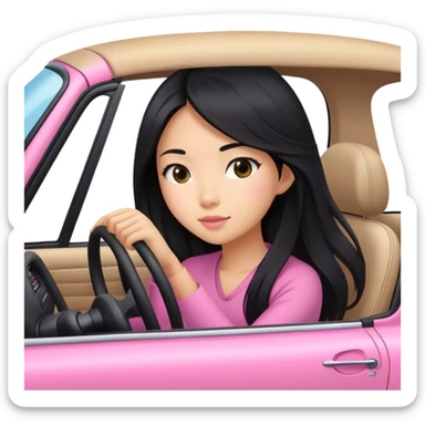 Long hair asian girl driving on her way in a pink car  sticker
