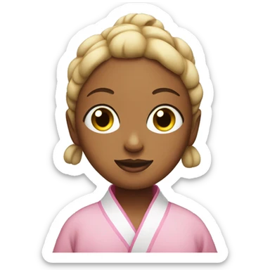Girl with a bun and a pink robe with one cucumber slice on each eye sticker