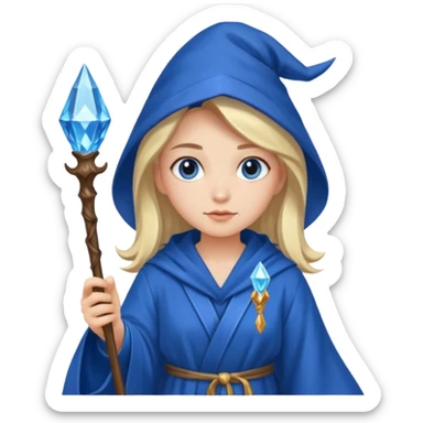 girl Wizard in blue robe with crystal-topped staff sticker