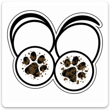 Make the two black puppy paws look muddy, keep the black heart around them and original style (original style slug: sticker) sticker