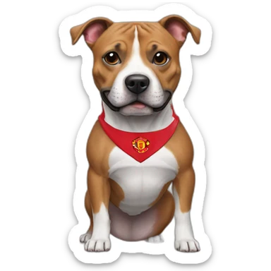 Staffie wearing Manchester United shirt sticker