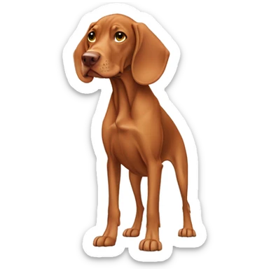 Grown Vizsla dog. standing. stocky. Droopy ears. Long legs. White paws. Washed face.  sticker