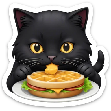 Dark cat eating lunch sticker