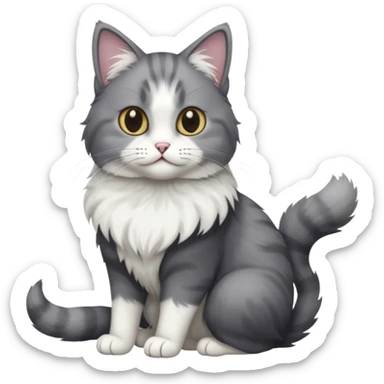 full body half dark grey and half white cat with white front legs sticker