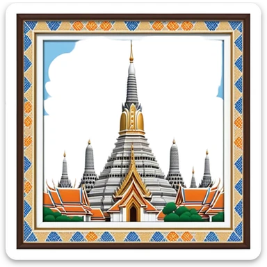 Cinematic Realistic Wat Arun Landmark Emoji, depicting the towering temple spires adorned with intricate porcelain mosaics sticker