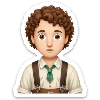 German person with brown curly hair in typical Bavarian clothing (lederhosen) shrugging and looking lost sticker
