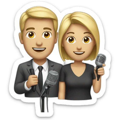 man and woman with microphones sticker