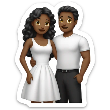 A couple wearing same black colour dress and hugging each other and seeing in their eyes sticker