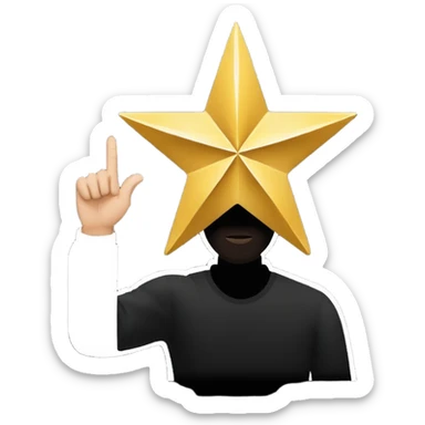 Gold star with silhouette of man pointing up into the air sticker