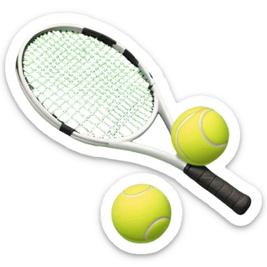 A tennis racket and a ball placed on the ground, with a tennis court in the background. The court lines and net are visible, emphasizing the structure and focus of the sport, creating a dynamic and energetic vibe. sticker