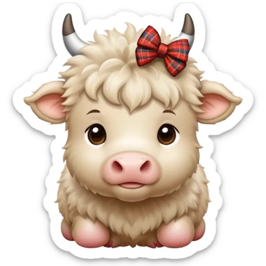 Beige fluffy baby scottish cow with a small bow on head sticker