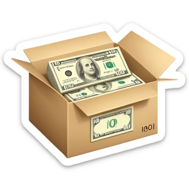 A box featuring a $100 bill design sticker