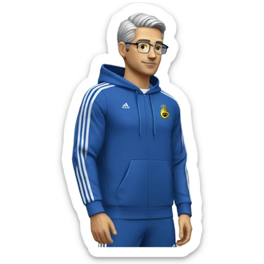 Profesor Educación Física sudadera azul adidas cronometro cabello corto moreno sin gafas sticker