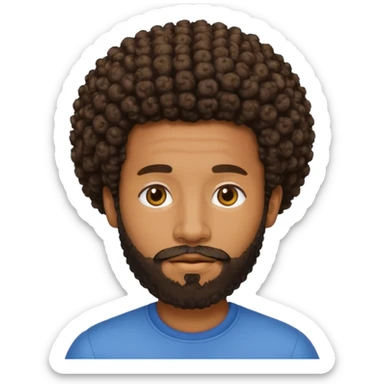 Medium brown skin man with beard and a curly small Afro fade sticker