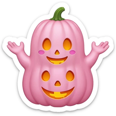 pastel pink ghost with orange pumpkin kawaii style sticker