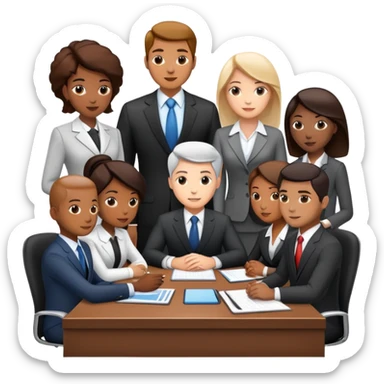 diverse team in business attire discussing at a meeting table sticker