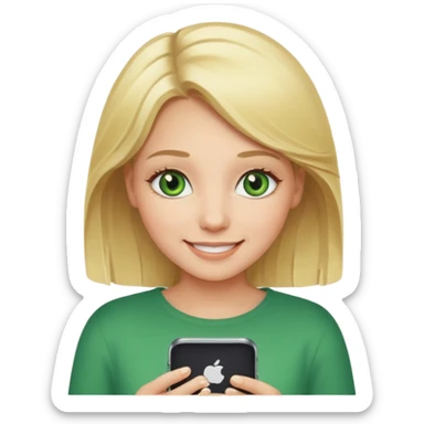 Blonde green eyed girl with iPhone sticker