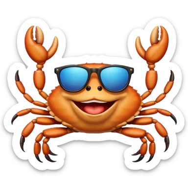 Alaska crab are moving wearing a sunglass and say hi sticker