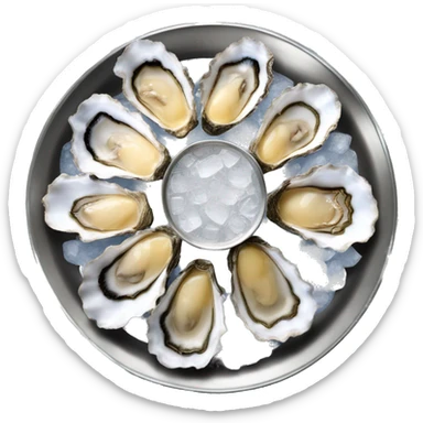 silver platter of oysters in the half shell on ice  sticker