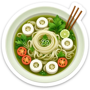 create khmer noodle emoji with green broth and white noodle with vegetable sticker