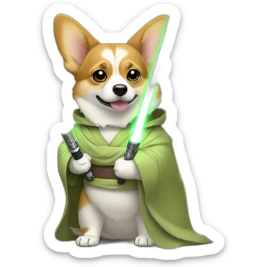 Corgi dress as yoda with light saber sticker