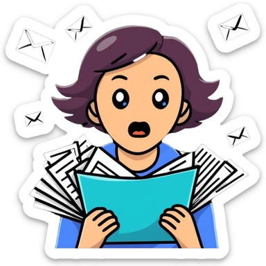 scared woman with flying papers around her sticker