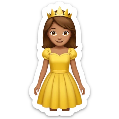 Princess daisy yelllow dress standing with brown hair sticker