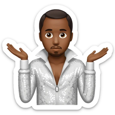 P Diddy with dark brown hair, white sequin outfit sticker